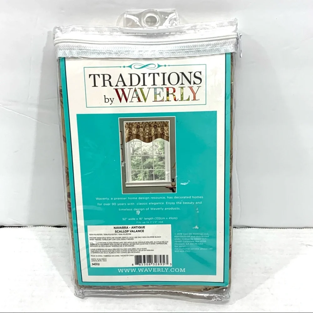 Traditions by WAVERLY Navarra Scallop Floral Window Valance 52 x 16 NEW NIP